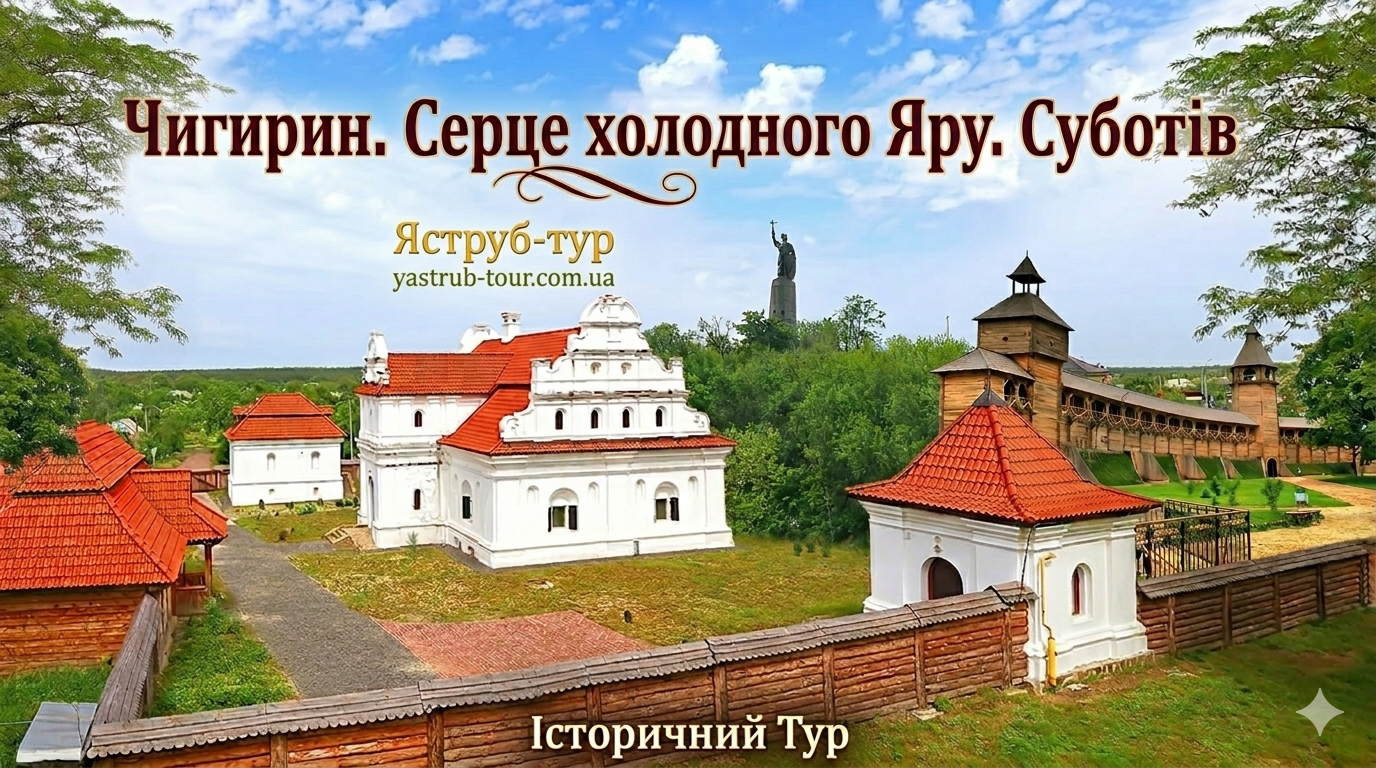 Тур в Чигирин из Киева:Резиденция Богдана Хмельницкого, Ильинская церковь, Башня Дорошенко, Холодный Яр, Мотронинский монастырь, Дуб Железняка.