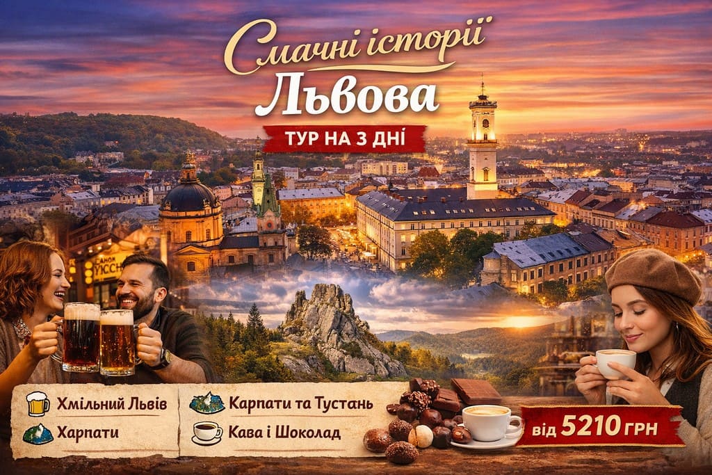 Смачні історії Львова: Ситий та Хмільний вікенд  Гастрономічний тур до Львова на 3 дні: пиво, кава, шоколад,