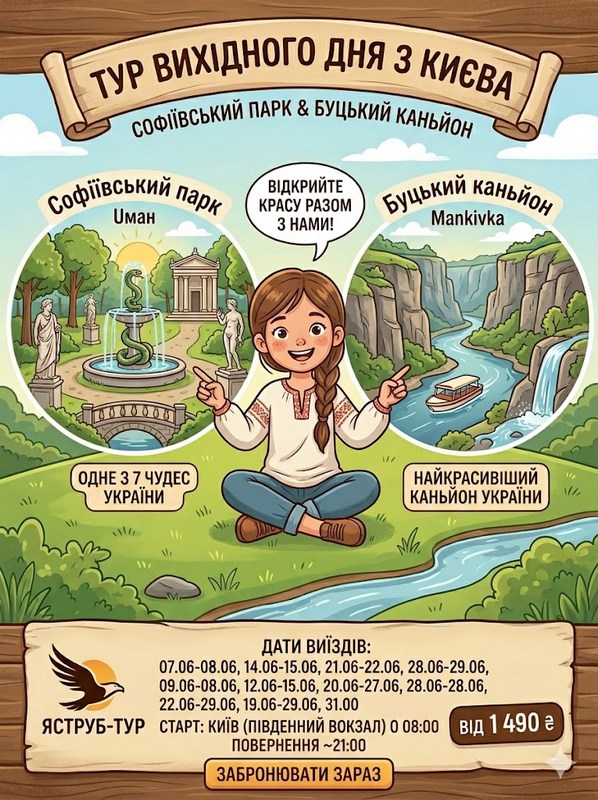 Тур вихідного дня з Києва: Софіївський парк та Буцький каньйон