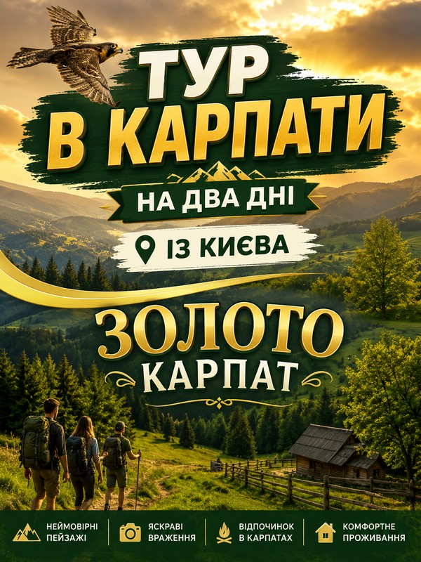 Тур в Карпати 4 дні з Києва: Золото Карпат 2025 – Гори, Хом'як, Лада, Скелі Довбуша