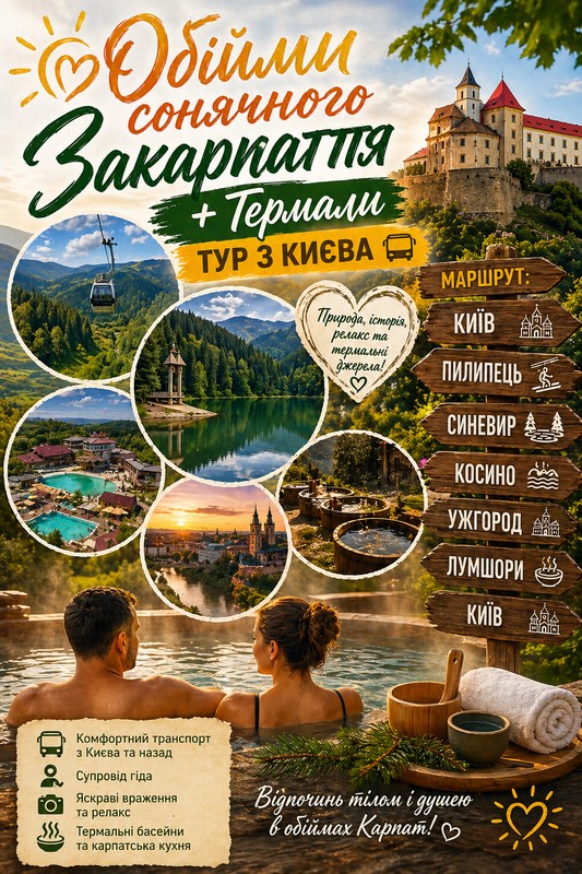 Обійми сонячного Закарпаття + Термали: Автобусний тур з Києва