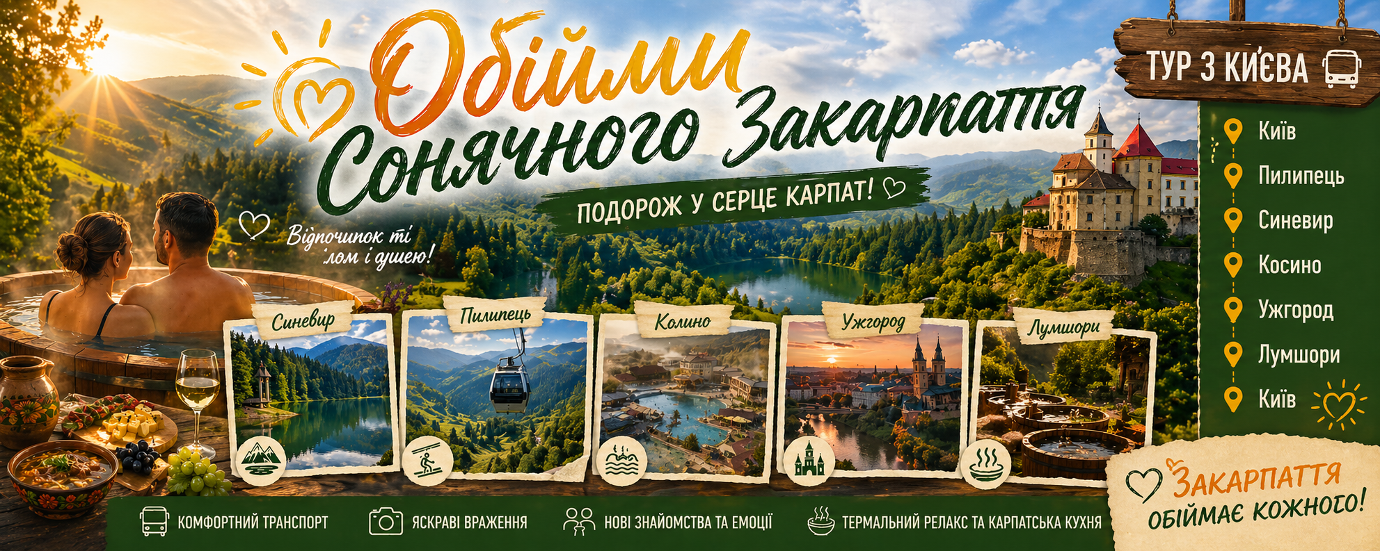 Обійми сонячного Закарпаття + Термали: Автобусний тур з Києва