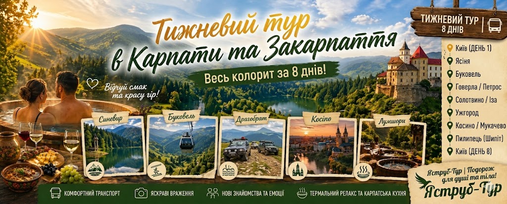 Недельный тур в Карпаты и Закарпатье из Киева 8 дней отдыха