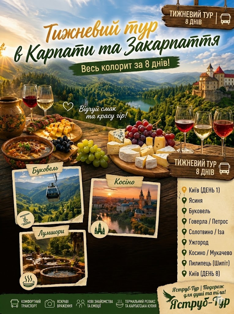 Тижневий тур в Карпати та Закарпаття: 8 днів незабутніх вражень
