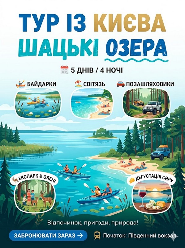 Літній тур на Шацькі озера з Києва 2025 — 5 днів відпочинку та пригод